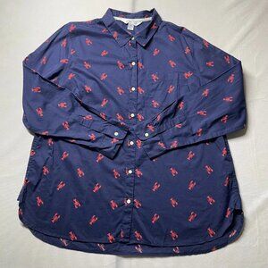 Old Navy Womens Blue Long Sleeve Lobster Print Everyday The Classic Shirt Sz XL